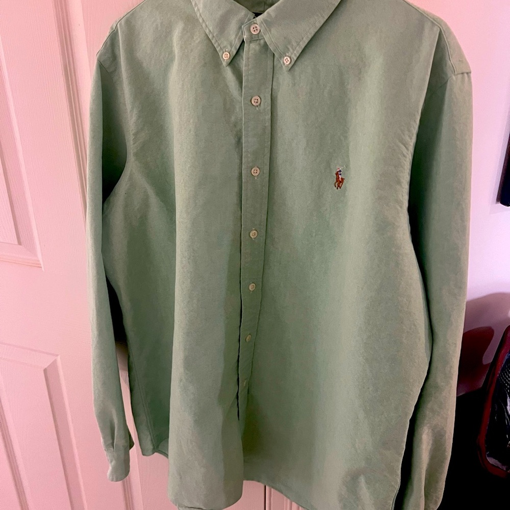 Men’s long sleeve button down polo, green, XL